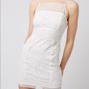 Topshop square neck white lace mini dress